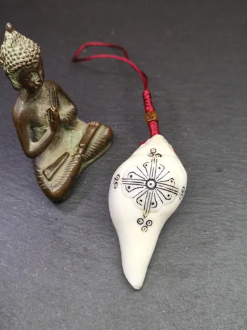 Gandhanra Tibetan Buddhism Amulet,Hand Carved White Conch Shankha with Mandala Flower Pattern,Tibetan Ritual Implement $149.99