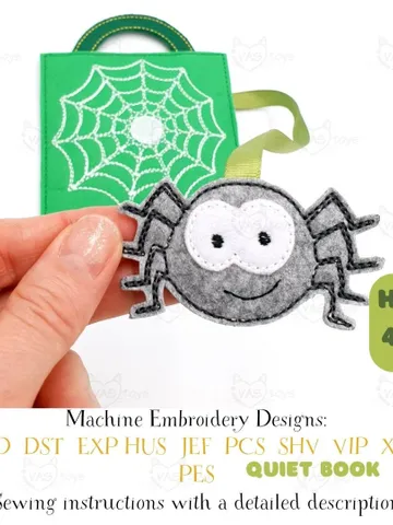 Spider Quiet Book Page ITH Embroidery Design, Velcro Web Felt Activity Page, Fine Motor Toy Pattern, 4x4 Hoop Download