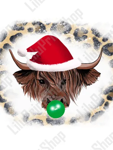 Highland cow png Cow with Santa Hat Png Christmas cow bubble gum bleach cheetah background Highland cow red hat clipart Heifer Sublimation $4.06