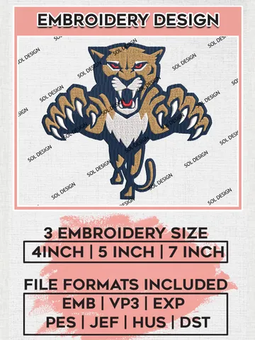 Florida Panthers NHL Team Mascot Logo Embroidery Design, NHL Florida Panthers Logo Embroidery Files, Hockey Team Machine Embroidery, Machine Embroidery Design