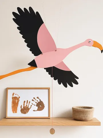 Handmade Wooden Flamingo – Flying Bird Mobile for Nursery or Garden | Natural Wood Toy Decor | Flamingo Gift for Children & Home Lovers
