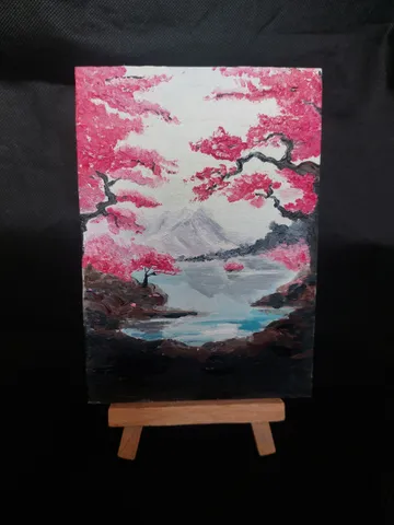 Oil painting on cardboard sakura blossoms 4x6 inches $50.00