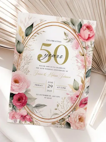 50th Anniversary Invitation, Blush Pink Wedding Anniversary Invite, Wedding Anniversary Invitation Printable, Editable Canva Template $7.00