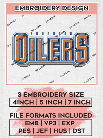 NHL Edmonton Oilers Writing Logo Embroidery Designs, NHL Edmonton Oilers Embroidery, Hockey Team Logo Emb Files, NHL Oilers, 3 sizes, Machine embroidery Files, Digital Download