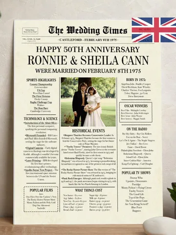 50th Anniversary 1975 Newspaper Photo Poster, 1975 Anniversary, 50th Anniversary Party Sign, 50th Anniversary Gift Board Anniversary gift UK $15.00