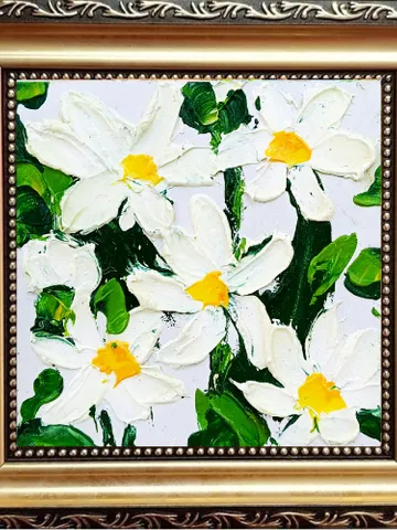 Daisy Painting Cornflower Original Art Impasto Oil Painting 4x4 Impasto Chamomile Wall Art Floral Meadow Painting Field $40.00