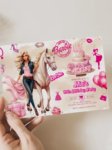 Doll Party Birthday Invitation; hot pink doll party birthday invitation editable template; cute doll girl birthday party bar12 $12.78