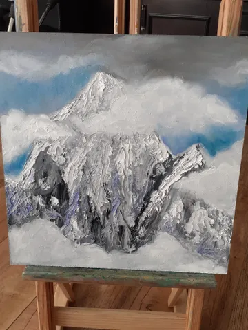Oil Painting Himalaya Mountain Ama Dablam Mountain Landscape Nature Travel Tourism Cardboard 12 x12 inches 30x30 cm Wall Decor 3D Image $111.00