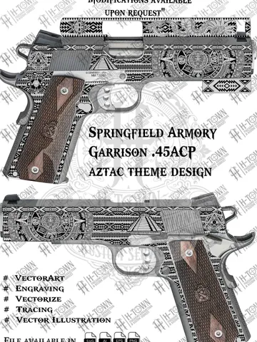 Springfield Garrison .45ACP Aztec Laser Engraving Design | Pistol Vector Template for Laser | Digital Download Svg Ai EPS PNG