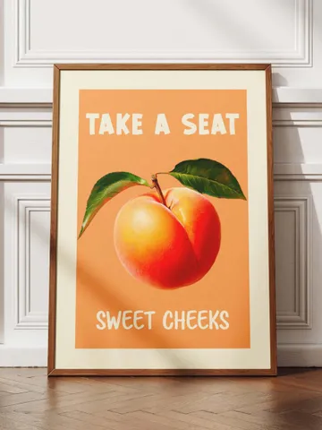 Nice Bum Poster Funny Bathroom Wall Art Take a Seat Printable Retro Toilet Art Cheeky Peach Poster Digital Download Toilet Humor Print