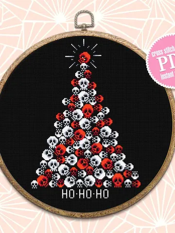 Horror Christmas tree cross stitch pattern download PDF Spooky Christmas pattern digital Gothic embroidery PDF Skull stitch Horror gift #N54 $4.60