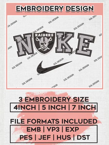 Nike Las Vegas Raiders Embroidery Design Files, NFL Raiders Embroidery Designs, NFL Embroidery Designs, NFL Las Vegas Raiders Machine Embroidery Design, Digital Download $6.99