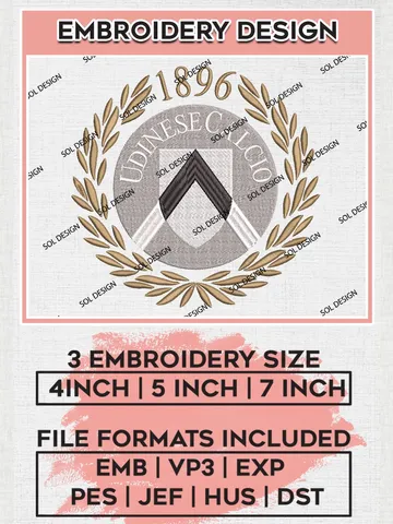 Udinese Logo Embroidery Design, Serie A Embroidery files, Serie A Udinese Teams, Football, Digital Download $6.99