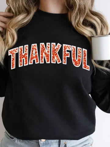 Thankful PNG Thanksgiving Faux Glitter Sequins Embroidery Letters PNG Thanksgiving PNG, Varsity Design, Fall Sublimation, Autumn Png Trendy $3.72