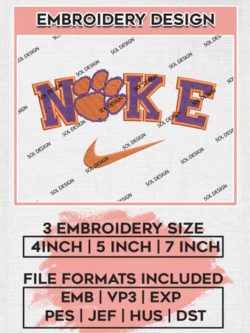 Nike Clemson Tigers Machine Embroidery Design, NCAA Clemson Tigers Embroidery Design Design files, NCAA Embroidery Designs, NCAA Machine Embroidery Designs, Digital Download $6.99