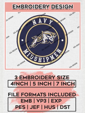 NCAA Navy Midshipmen Round Logo Embroidery, NCAA Midshipmen Logo Embroidery files, NCAA Teams, Machine embroidery designs, Digital Download $6.99