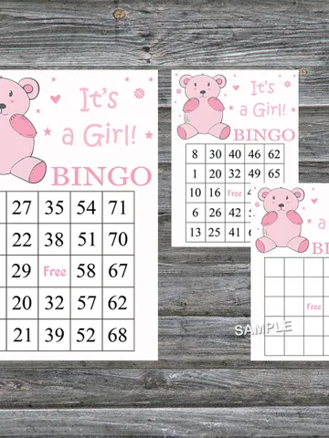 Pink Teddy bear bingo cards,Teddy bear bingo game,Woodland printable bingo cards,60 Bingo Cards,INSTANT DOWNLOAD--213 $3.95