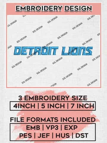 Detroit Lions Wordmark Logo Embroidery Design Files, NFL Lions, NFL Embroidery Designs, NFL Detroit Lions Machine Embroidery Design, Digital Download $6.99