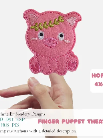 Cute Pig Finger Puppet Machine Embroidery Design ITH 4x4 Hoop. DIY Farm Animal Digital File. Kids Puppet Theater Pattern Instant Download $3.00