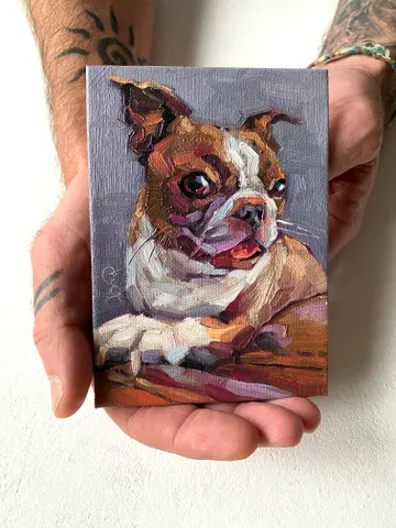 Dog oil painting original, Pet portrait artwork, Animal miniature wall art 4x6 $115.00