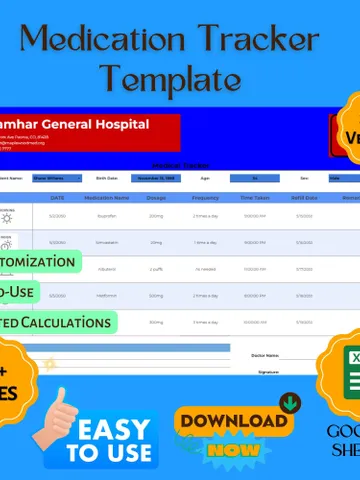 Medication Tracker Template, Google Sheets Health Tracker, Digital Download, Easy-to-Use Medicine Log for Personal Family Wellness $5.46