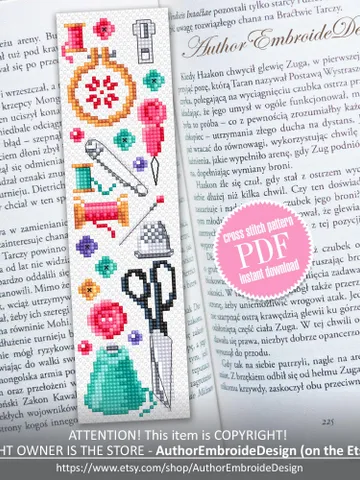 Needlepoint bookmark cross stitch pattern PDF download Sewing accessories cross stitch chart, Handmade bookmark pattern digital PDF #B451 $4.40