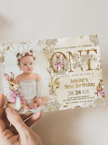 Editable and Printable Invitation template for 1st Baby Birthday party in Peter Rabbit style instant download and unlimited access pr777 $12.78