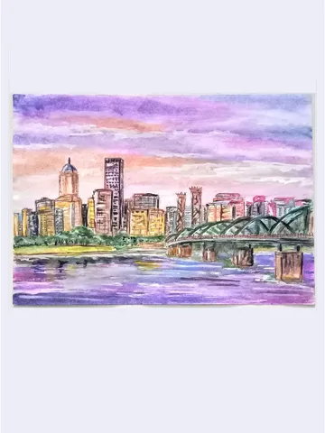 City Skyline Portland Oregon Painting Art $43.00