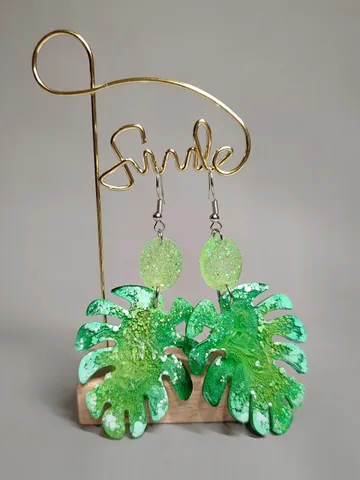 Monstera leaf earrings, green colored earrings $25.00