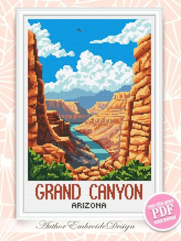 Grand canyon national park cross stitch pattern PDF download Travel poster cross stitch chart, Mountain landscape pattern digital PDF #L98 $4.90