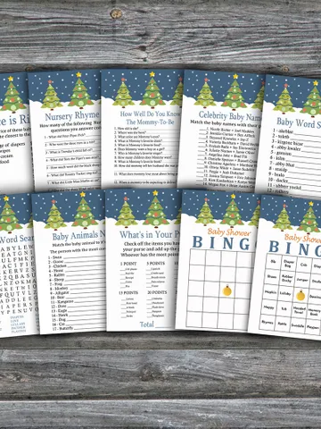 Christmas tree baby shower games bundle,Christmas Baby Shower games package,Fun Baby Shower Games,9 Printable Games-257 $5.95
