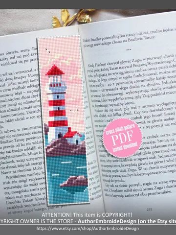 Bookmark cross stitch pattern digital PDF Michigan lighthouse cross stitch Handmade bookmark embroidery beginners Instant download #B11 $4.40