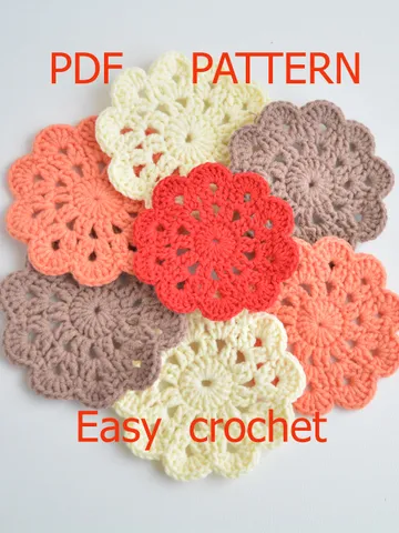 Crochet Coasters Pattern, Beginner crochet tutorial, Small crochet doily pdf, Lace coaster,Easy pattern $2.20
