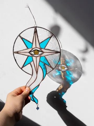 Stained glass ornament, Celestial home decor, Star Art $108.00