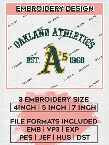 MLB Athletics Team Est Logo Embroidery Design, MLB Team Embroidery files, Oakland Athletics Baseball Team, Athletics Team, Digital Download