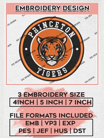NCAA Princeton Tigers Round Logo Embroidery, NCAA Princeton Tigers Embroidery Design files, NCAA Teams, NCAA Machine embroidery designs, Digital Download