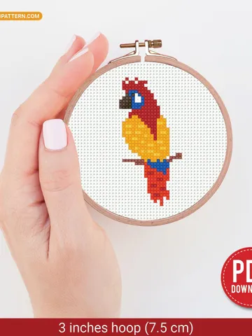 Mini Parrot bird Cross stitch pattern, contemporary, Abstract, tropical, beginner counted, modern chart, gift DIY, embroidery, instant PDF $4.29