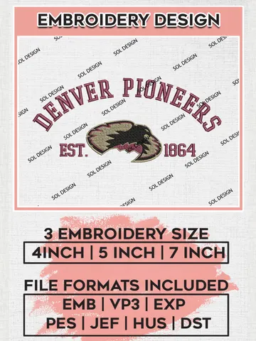 Denver Pioneers Est 1864 Logo Embroidery Designs, NCAA Denver Pioneers Team Embroidery, NCAA Team Logo, 3 sizes, Machine embroidery Files, Digital Download $6.99