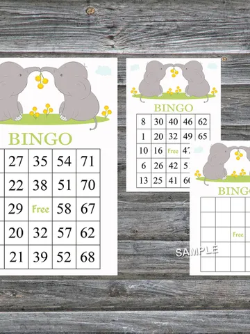 Baby Elephant bingo cards,Baby Elephant bingo game,Elephant printable bingo cards,60 Bingo Cards,INSTANT DOWNLOAD--193 $3.95