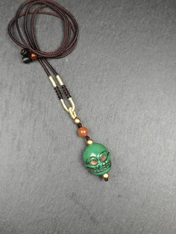 Turquoise Citipati Skull Pendant - Authentic Tibetan Amulet - Protective Charm - Decades Old - 23mm × 20mm