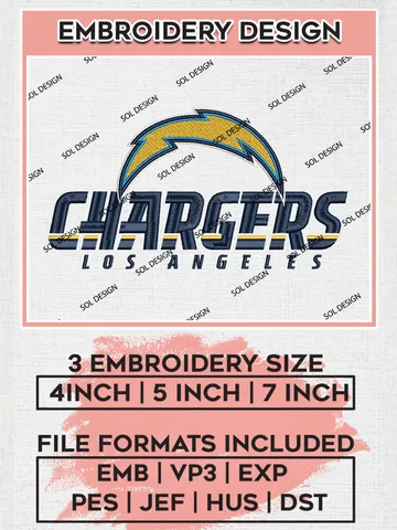Los Angeles Chargers Embroidery Design Files, NFL Chargers Embroidery Designs, NFL Embroidery Designs, NFL Los Angeles Chargers Machine Embroidery Design, Digital Download $6.99