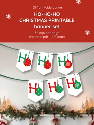 Printable Christmas Garland. Rustic & Modern Holiday Flags. Ho-ho-ho Christmas Printable Banner. DIY Holiday Wall Décor. Cozy Christmas Bunting Printable. Digital Holiday Banner Printable. Rustic Festive Home Decoration.