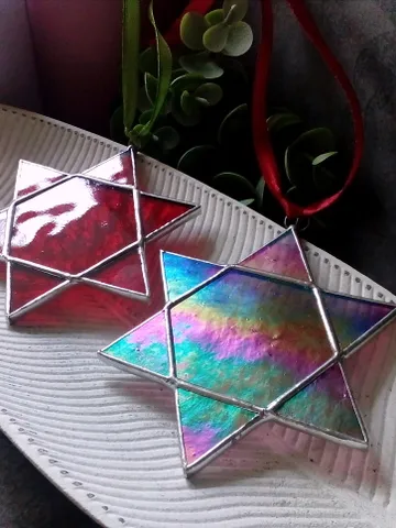 Set of 2 snowflake suncatchers, christmas ornaments, simple stained glass, Christmas decorations, Xmas tree star $61.00