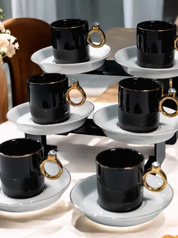 Black And Gold Luxury 12 Pieces Tea Cups And Saucers | Black and Gold Tea Cups | Elegant 12-Pieces Tea Cups $119.99