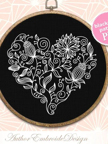 Floral heart blackwork pattern PDF download Flower heart embroidery, Backstitch chart Heart ornament, Floral curls Blackwork embroidery #W35 $4.60