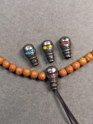 Gandhanra Tibetan Cold Iron Guru Bead,Skull Shape T-drilled 3-Hole Prayer Bead,Mala Bead,Connector Bead for Buddhist Bead Accessories $35.99