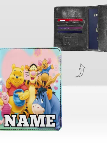Winnie the Pooh Passport Cover Custom NAME, Passport Holder High-Grade Microfiber Leather $36.00