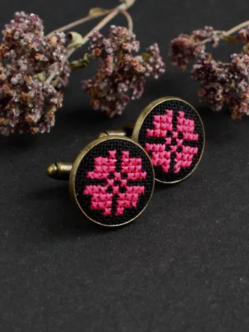 Hot pink black custom cufflinks for groomsman folk wedding Unique cuff links for women Handmade Ukraine vyshyvanka accessory