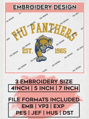 Florida International Panthers Est 1965 Logo Embroidery Designs, NCAA Florida International Panthers Team Embroidery, NCAA Team Logo, 3 sizes, Machine embroidery Files, Digital Download $6.99