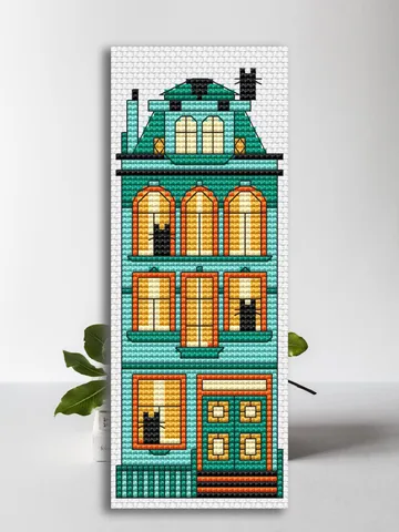 Cross stitch bookmark pattern Cat Mansion